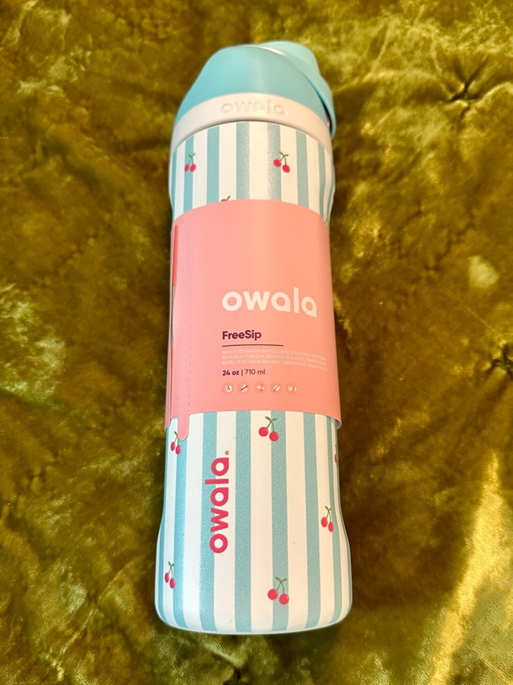 Owala FreeSip 24 oz Water Bottle - Light Blue & White Cherry Stripe